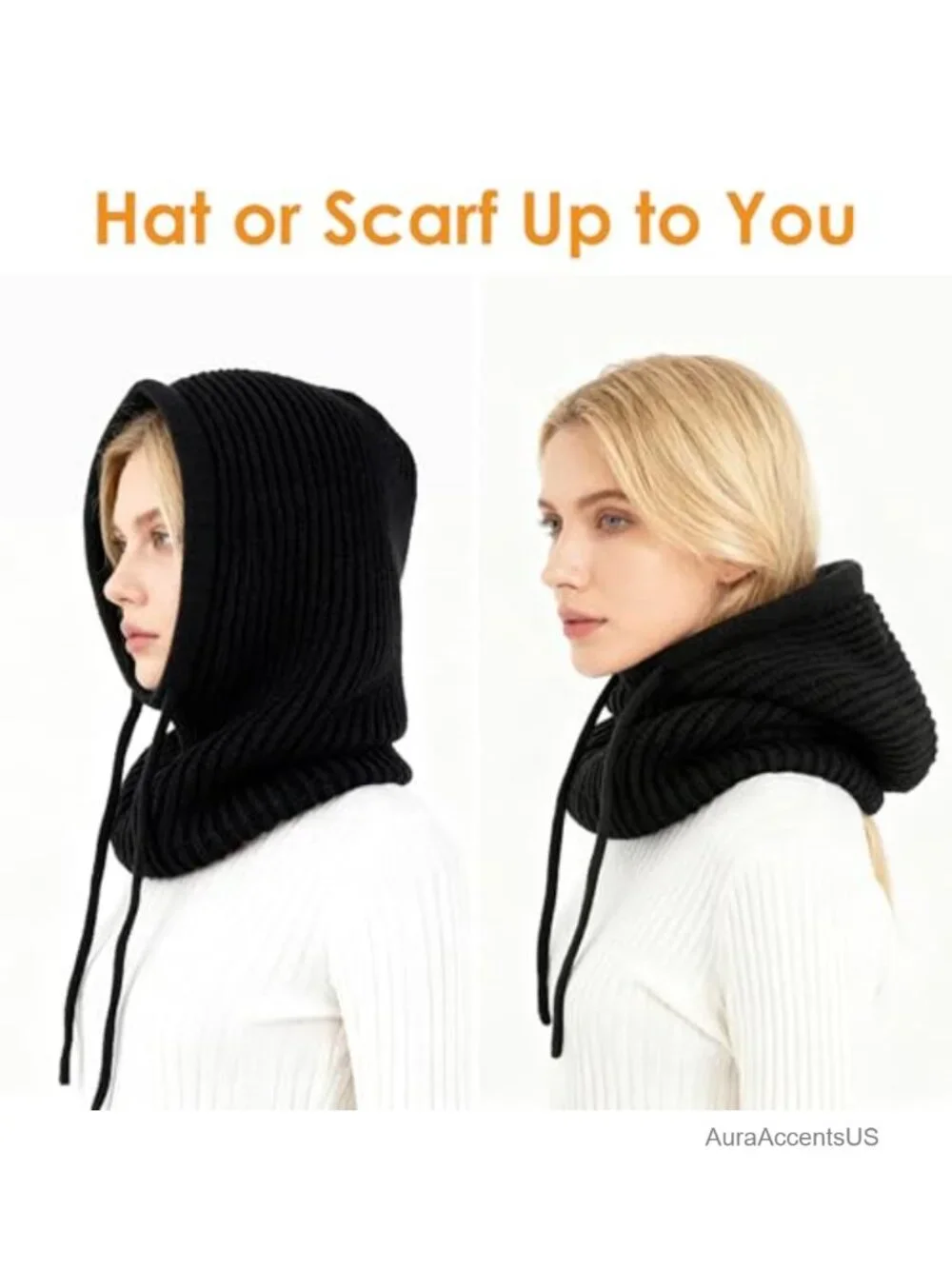 Unisex Knit Balaclava Hooded Scarf Ski Mask Winter Head Cover with Fleece Lining